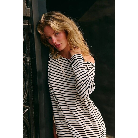 Free People Free Est Tivoli Maxi Dress Striped Print Oversized Cotton S 282917 - Picture 3 of 9